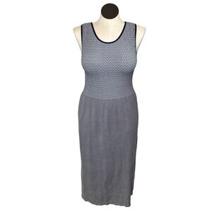 Lark + Grey Striped Knit Maxi Dress Blue White Sleeveless Smocked Waist Size XXL